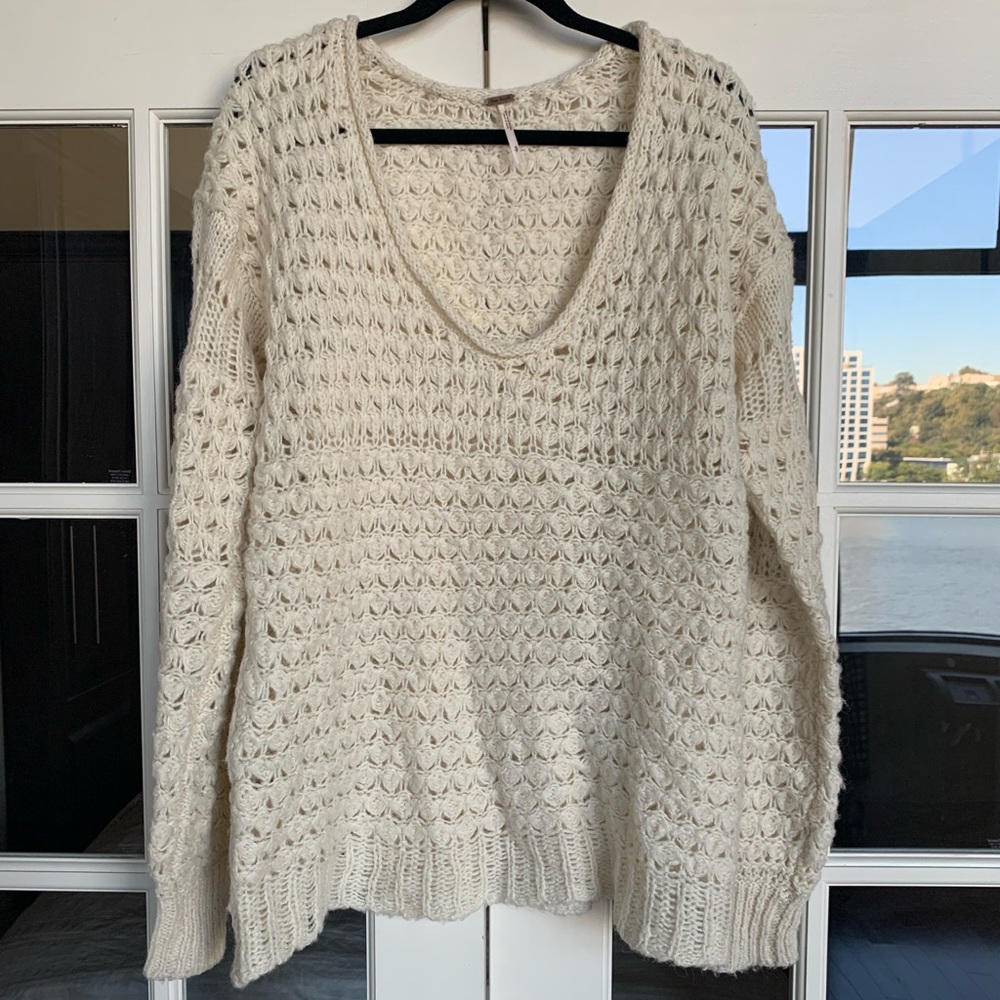 Free People Cream Oversized Knit Sweater